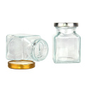 empty food grade 150ml 5oz square storage honey jam glass bottle jar with tinplate metal lid